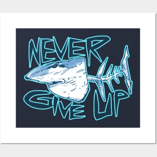 never give up great white shark Posters and Art